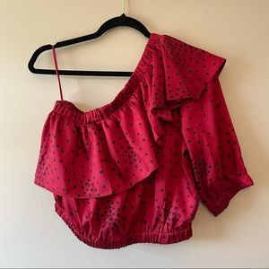 Heart Print One Shoulder Blouse
